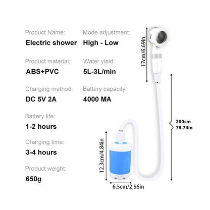 Portable Rechargeable Outdoor Shower, Handheld Compact Design, Gentle Shower Stream for Car Washing, Flower Watering, Bathing
