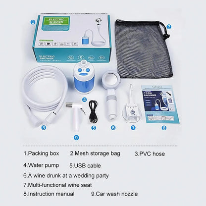 Portable Rechargeable Outdoor Shower, Handheld Compact Design, Gentle Shower Stream for Car Washing, Flower Watering, Bathing